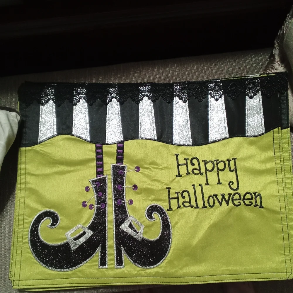 Set Of 6 Halloween Witch Legs  Placements- Green and Black